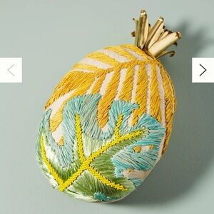 Aranaz Pina Palma Clutch/ Gold and Yellow Pineapple Decor